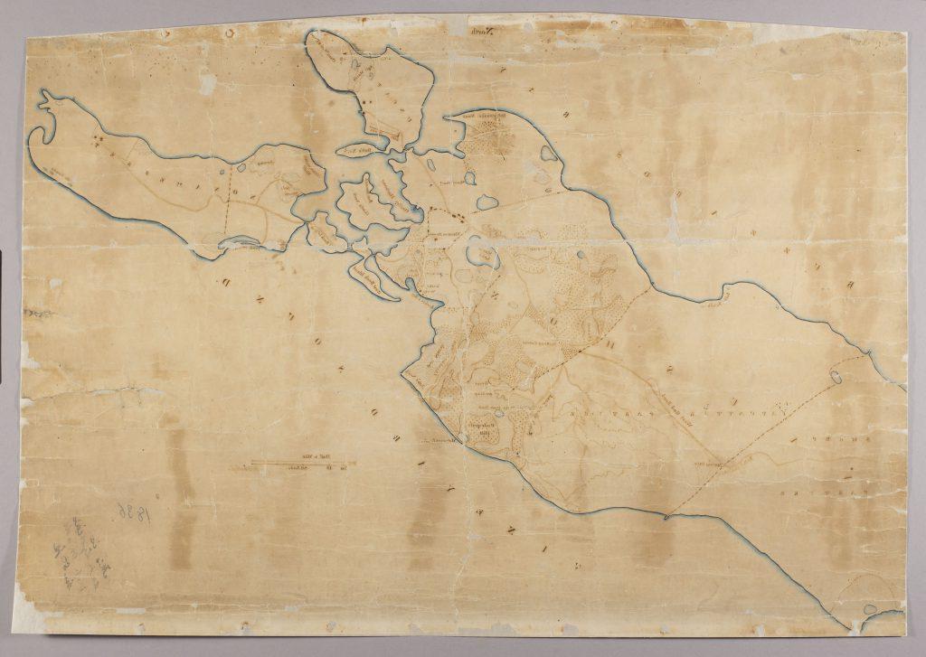 Front side of dried map mounted on Japanese paper.